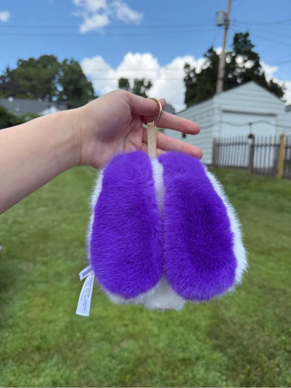 Purple & White Plush Bunny Small Pet Toy - Soft Fuzzy Bag Charm Not Pop Mart